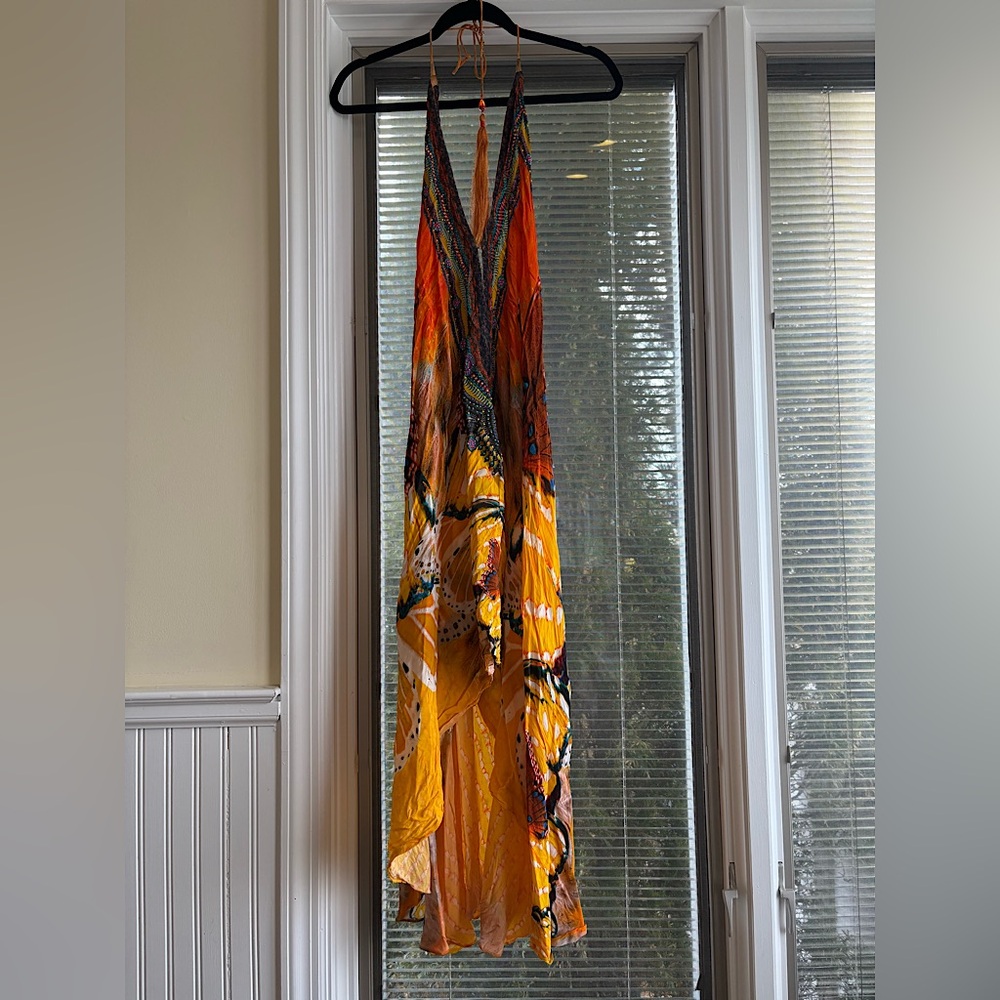Convertible Silk Viscose Crepe Dress – Papaya Color – (One Size Fits Most)
